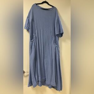 Free People Blue Gauze Mid- Sleeve Dress, Size XS